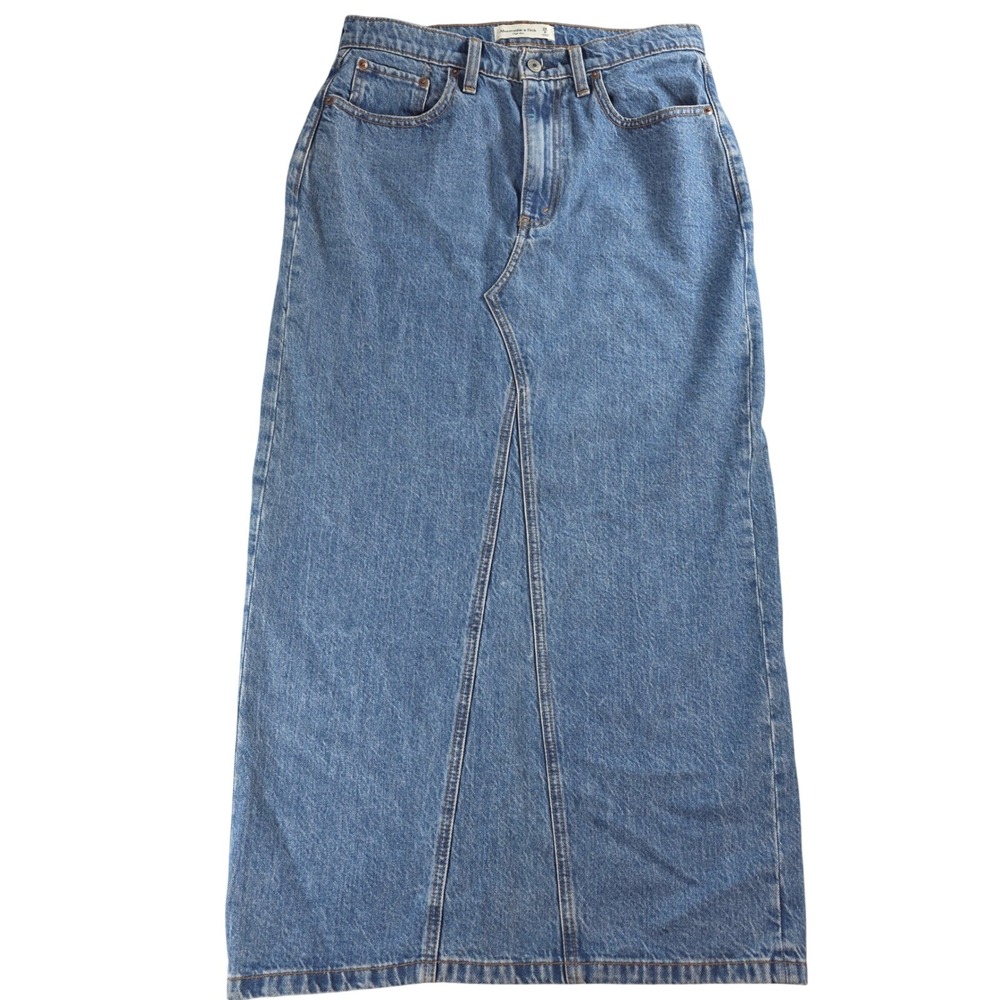 Abercrombie & Fitch Women 28 / 6 Blue Denim Maxi Skirt High Rise‎ Back Slit